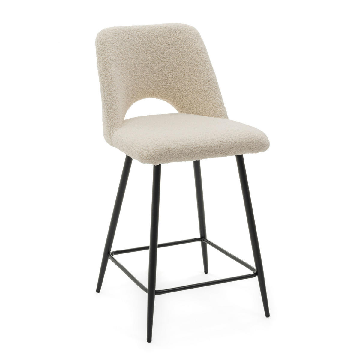 BARHOCKER ORO gepolsterter mit Steppung - hellbeige - Boucle - Ecru/Schwarz, Textil/Metall (48/94/55cm) - NEW HOME