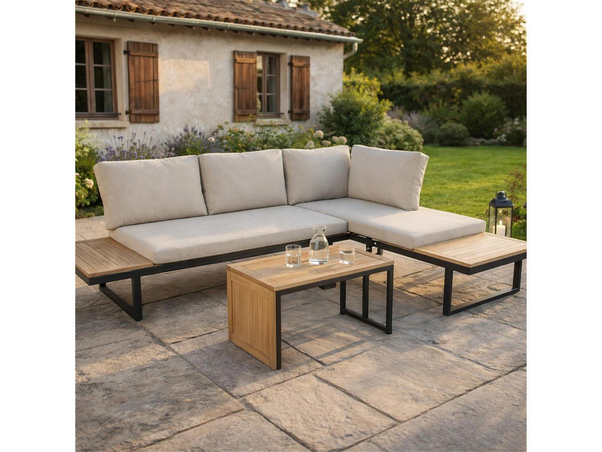 GARTEN-ECKLOUNGE Celano Beige Aluminium für 4 Personen - Grau, Kunststoff - Green Spirit