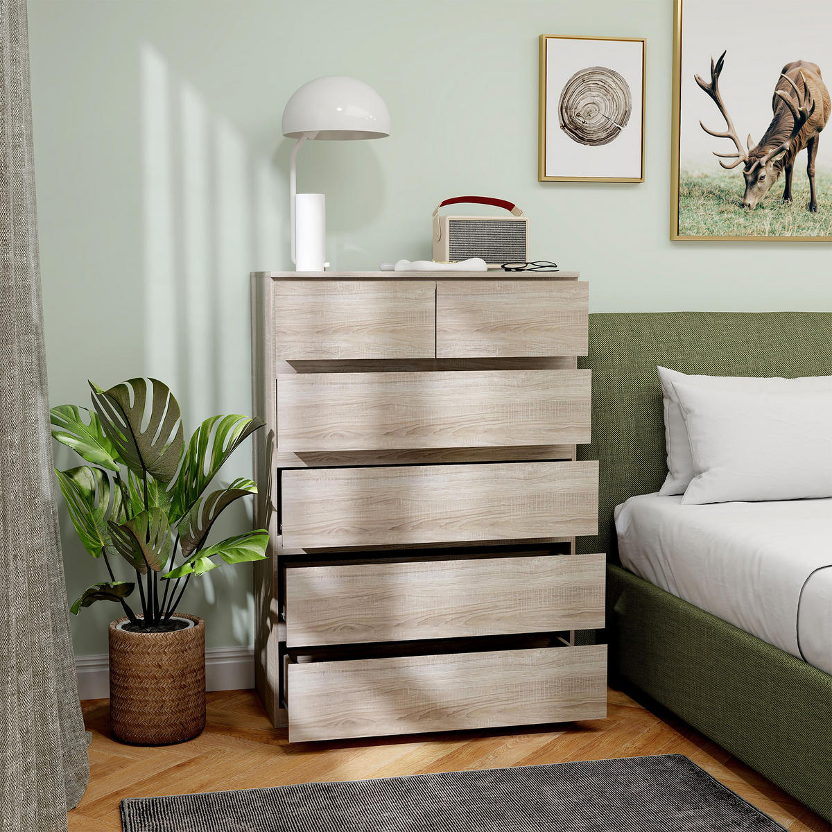 KOMOODE DE-12860 6 Schubladen, grifflos, minimalistisch Naturholz - Naturfarben, Holzwerkstoff (80/115/39cm) - ComfortXL