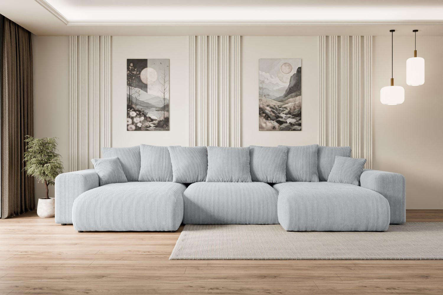 WOHNLANDSCHAFT mit Schlaffunktion und Bettkasten ESKAR-U -352x165x84cm Grau Cord - Schwarz/Grau, Holzwerkstoff/Kunststoff (352/84/165cm) - ALTDECOR