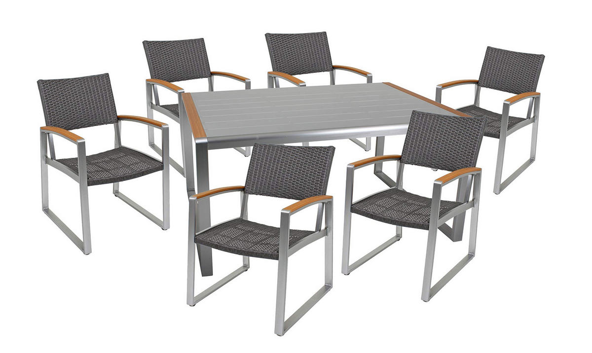 GARTEN-SITZGRUPPE Andy 7-teilig Kunststoffgeflecht - Hellbraun, Kunststoff - DELUKE