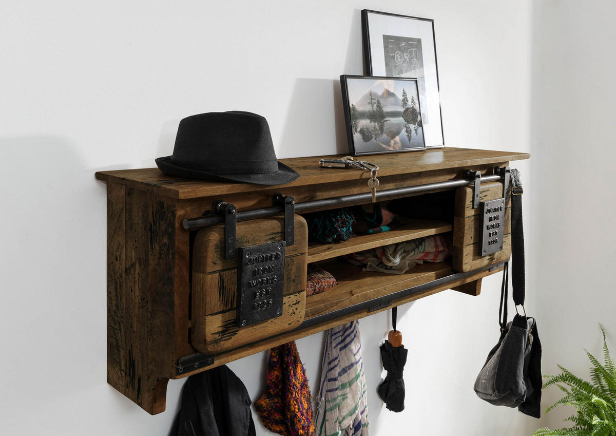 WANDGARDEROBE Mango 115x30x45 braun lackiert RAILWAY #459 - Dunkelbraun, Holz (115/45/30cm) - Massivmoebel24
