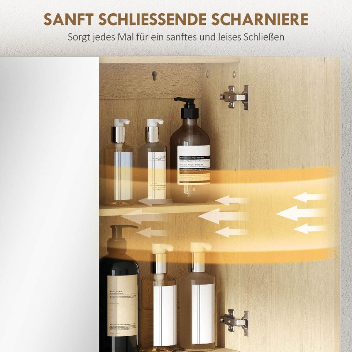 BADEZIMMER Hängeschrank 60x16.6x75 cm Eiche mit Doppelspiegel & verstellbarem Regal - Eichefarben, Glas (60/75/16.6cm) - Modfu