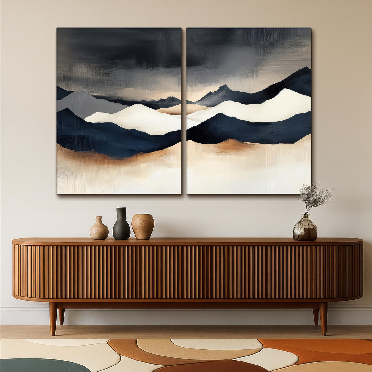 LEINWANDBILD 2er Set Landschaft - Abstrakt - Modern 180x120 cm - Dunkelblau, Textil (180/120cm) - MuchoWow
