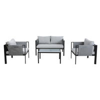 SITZGRUPPE Yolo 2-Sitzer + 2 Sessel, 1 Couchtisch, Sitz- + Rückenkissen - Schwarz, Metall - TPFGarden
