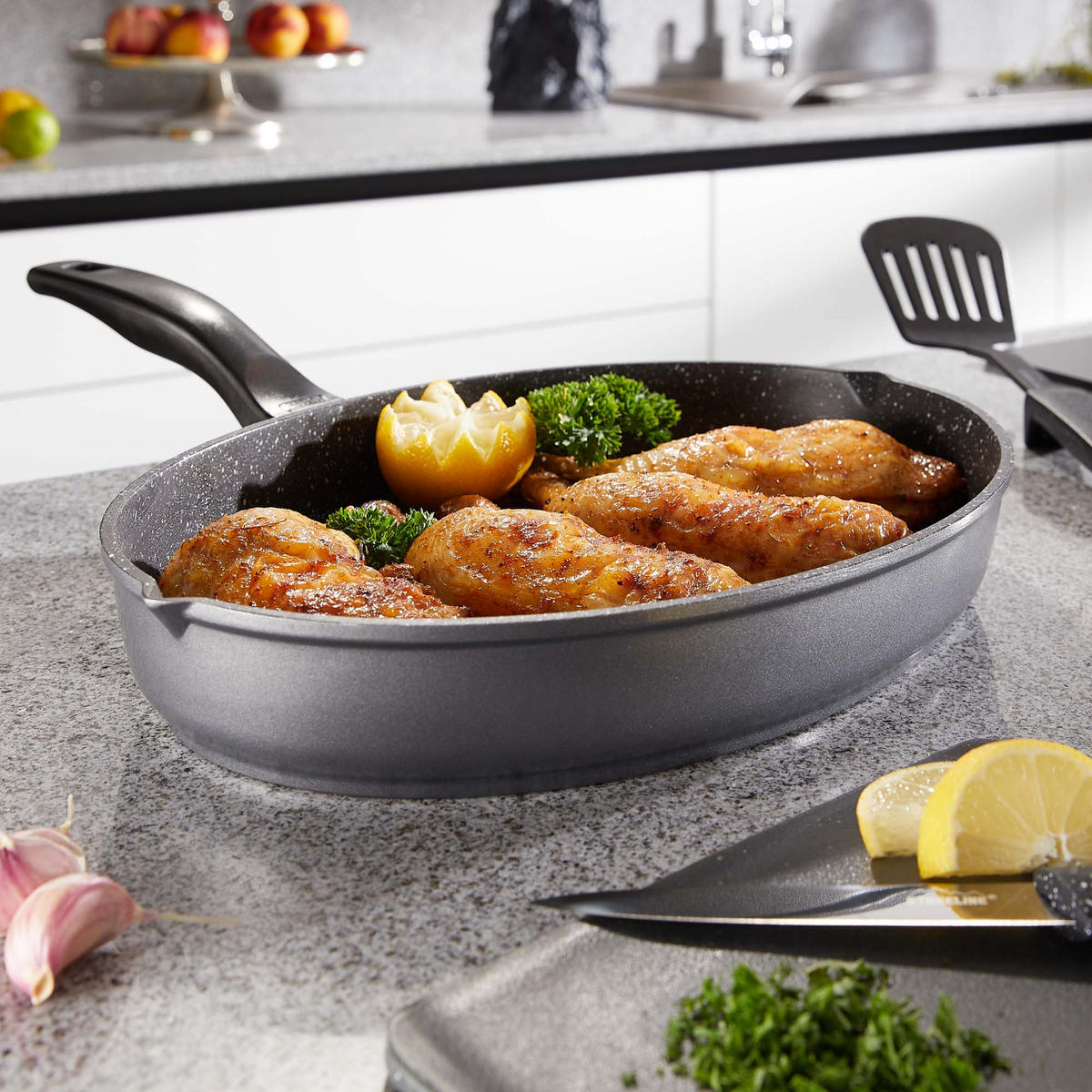XXL FISCH- UND SCHNITZELPFANNE - Grau, Metall (42.8/24/5cm) - Stoneline
