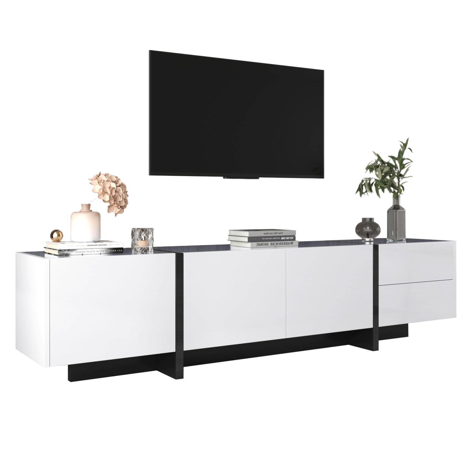 TV Lowboard 190x35x45 cm, Schubladen, Weiß - Weiß, Holz (190/45/35cm)