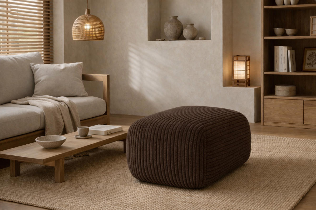 HOCKER Sitzpouf Für Wohnzimmer, Cordstoff Poso, Braun, BIS - Braun, Holz (64/40/40cm) - Kaiser Möbel