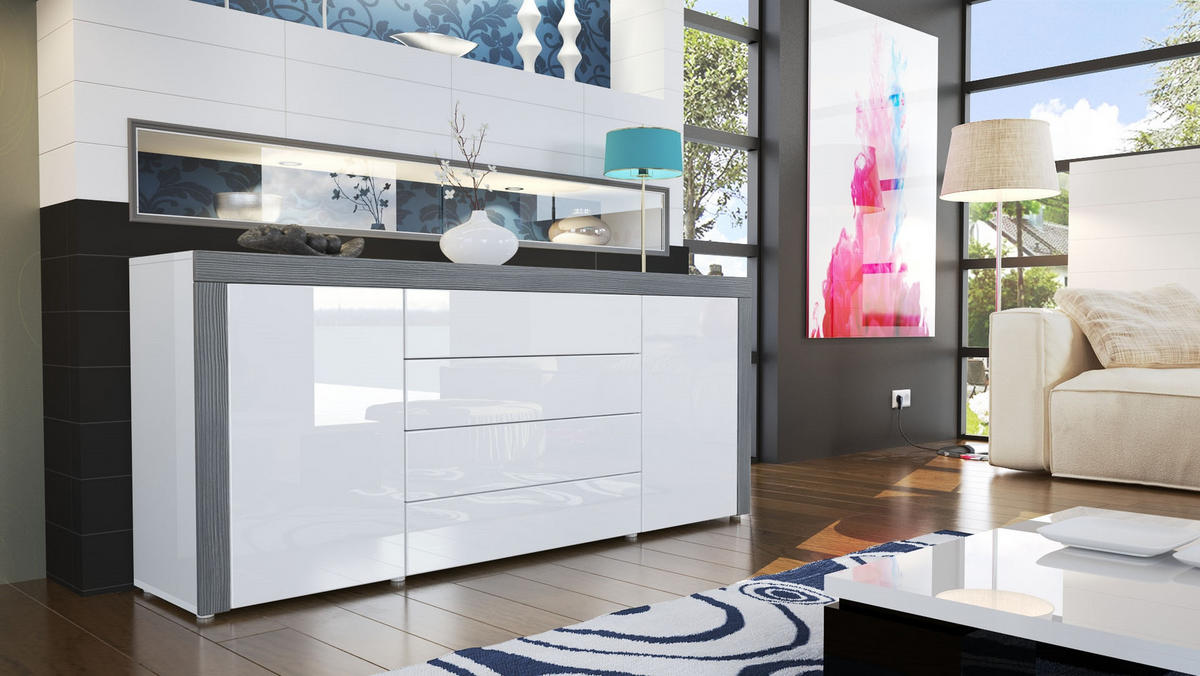SIDEBOARD La Paz Weiß Hochglanz / Avola-Anthrazit - Weiß Hochglanz, Holzwerkstoff (167/72/35cm) - Vladon