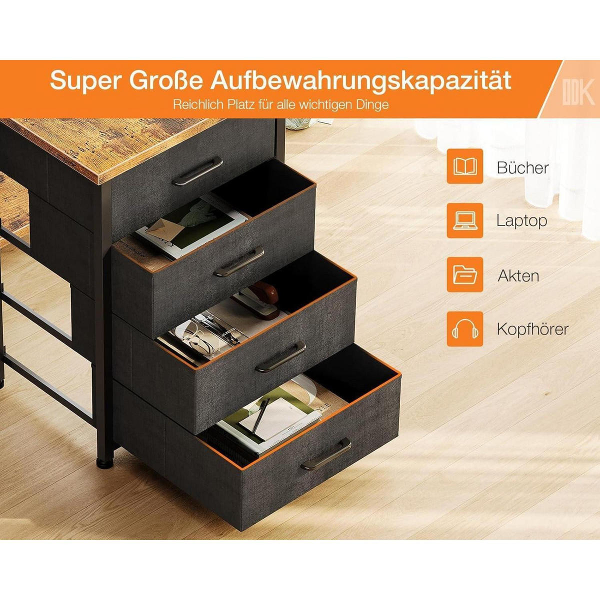 SCHREIBTISCH L Form 140 x 80 cm Braun mit Monitorablage und USB - Braun, Holzwerkstoff (140/80/84.7cm)