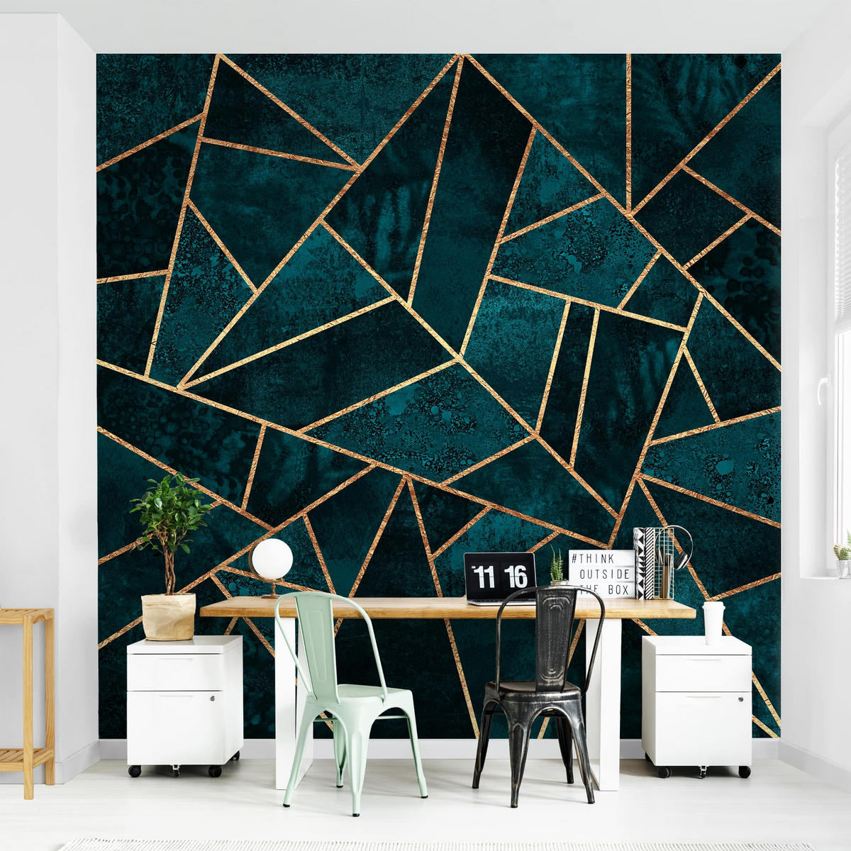 FOTOTAPETE Dunkles Türkis mit Gold 240/240 cm - Türkis, Papier (240/240cm) - Bilderwelten