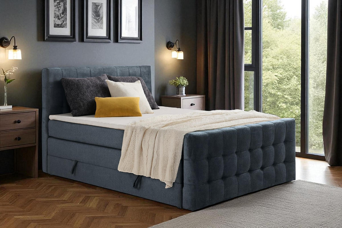 BOXSPRINGBETT IMPERIAL mit Topper und Bettkasten, Anthrazit, 140x200 cm - Anthrazit, Textil (140/200cm) - KS Home Concept