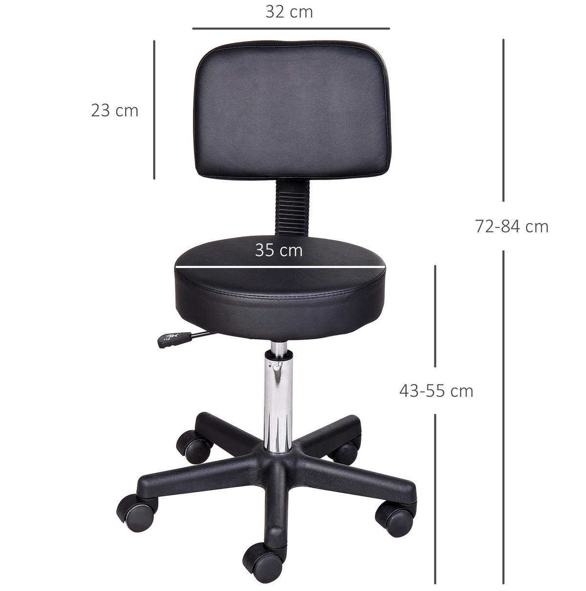 DREHSTUHL 35/35/84 cm schwarz aus Verbundleder mit Rollen - Schwarz, Leder (35/84/35cm) - OKWISH