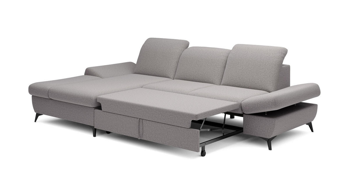 ECKSOFA FELICE L-S Grau Geflochtener Stoff mit Schlaffunktion - Grau, Holz (284/166cm) - MASSENO