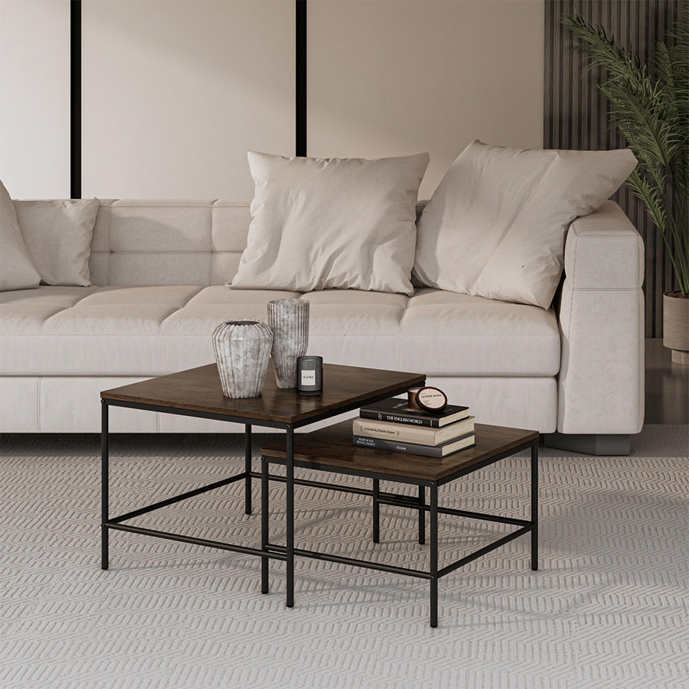 COUCHTISCH-SET Ramio Eiche rustikal/Schwarz 60 x 60 cm 2 Teile - Wildeiche/Schwarz, Holzwerkstoff (60/60/45cm) - Vicco