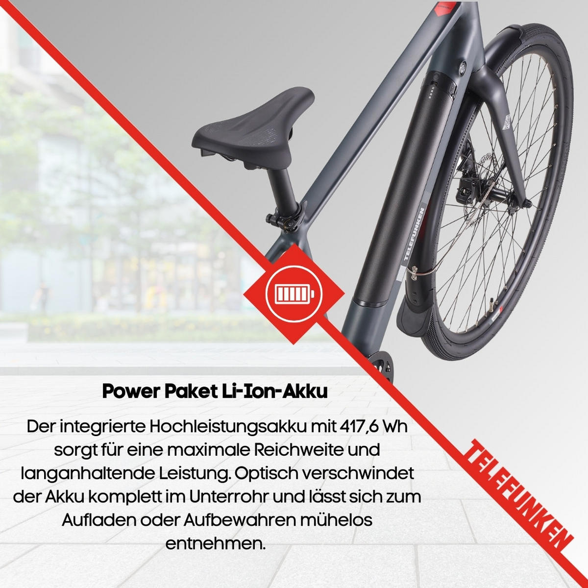 E-BIKE Urban UH210 Elektrofahrrad 28 Zoll Pedelec 417,6 Wh Hinterradmotor 7-Gang Kettenschaltung, leicht - Grau, Metall (111cm) - Telefunken