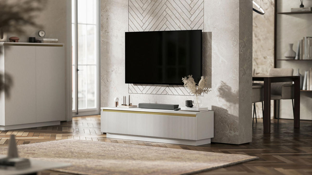 TV-SCHRANK Selene 140 cm Weiß matt Glamour - Weiß, Holzwerkstoff (140/37/35cm) - Meble Lindner