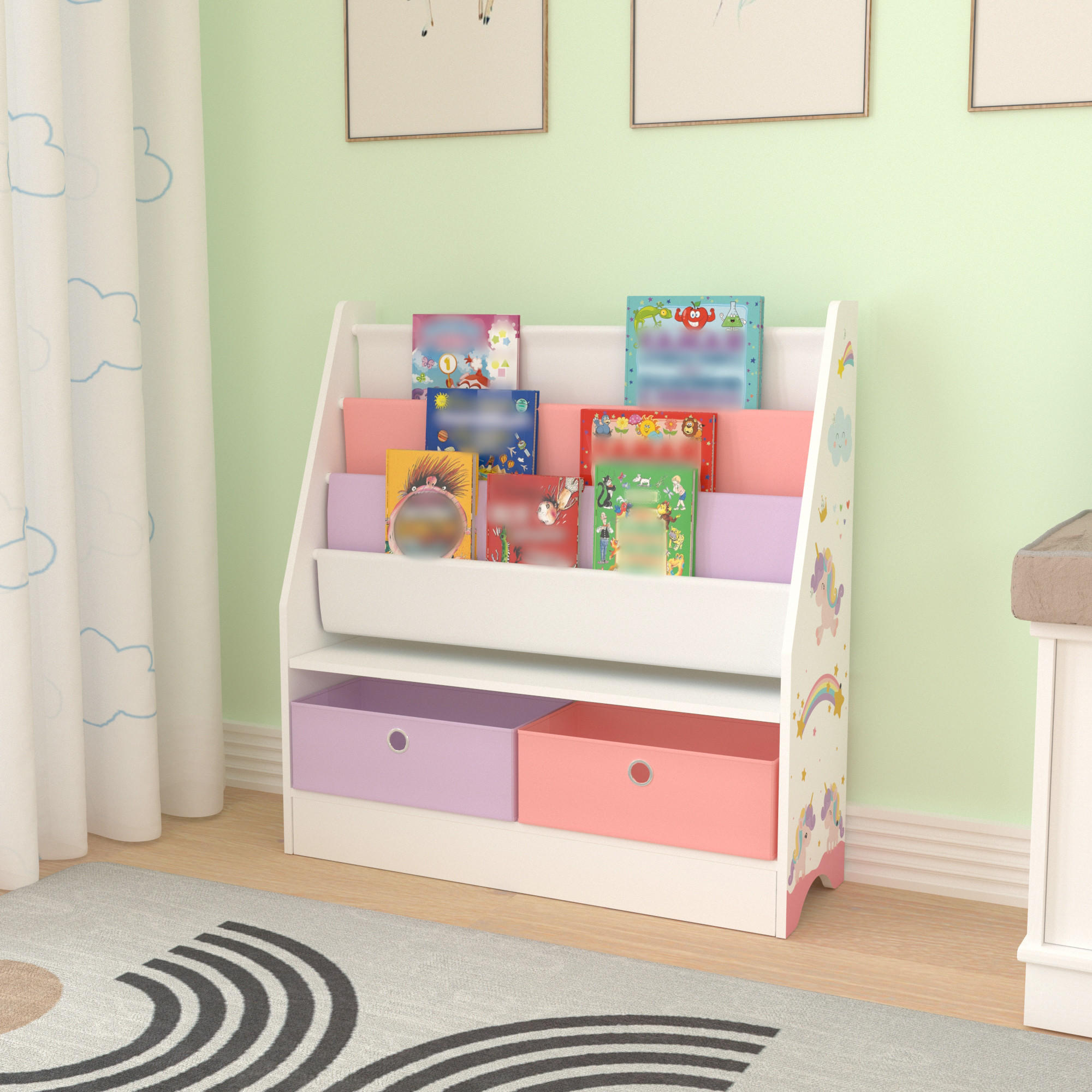 KINDERREGAL Neda - Lila/Weiß, Holzwerkstoff/Textil (71/74/23cm) - [en.casa]
