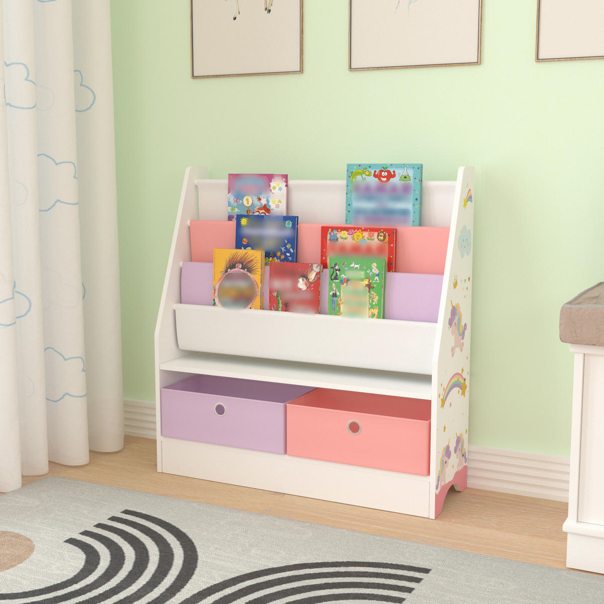 KINDERREGAL Neda - Lila/Weiß, Holzwerkstoff/Textil (71/74/23cm) - [en.casa]