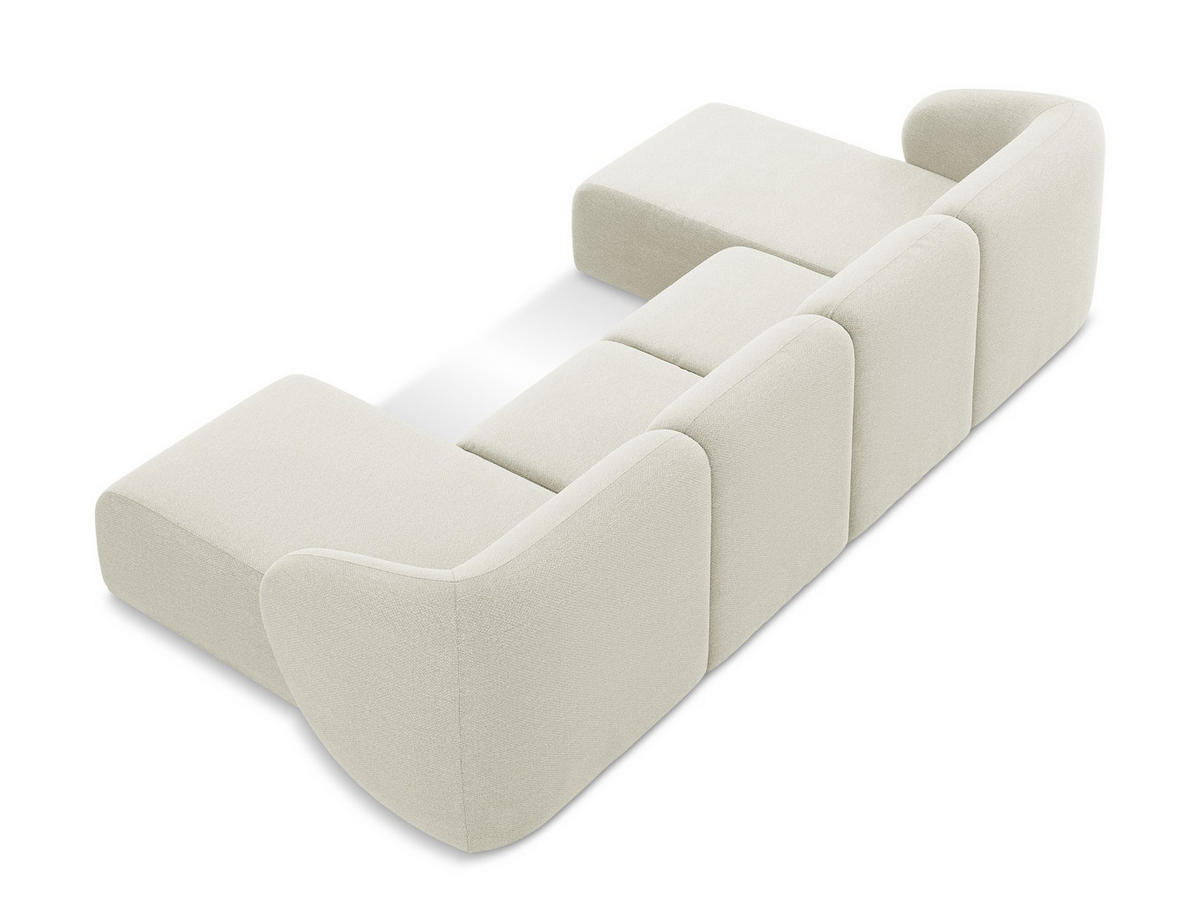 WOHNLANDSCHAFT Bouclé Stoff Beige - Sandfarben/Schwarz, Holzwerkstoff/Kunststoff (370/74/170cm) - Makamii