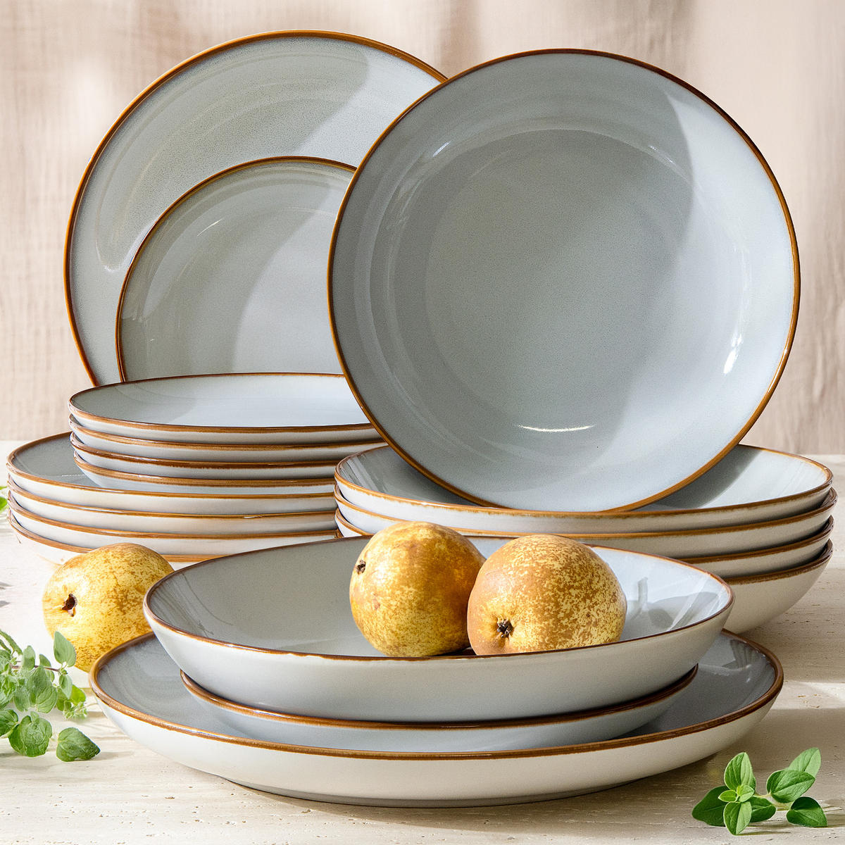 TAFELSERVICE 6 Personen PORTOFINO 18-tlg - Blaugrau, Keramik (27/2/27cm) - Ritzenhoff Breker