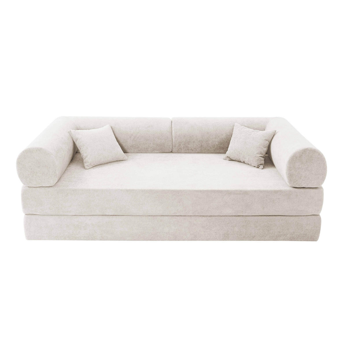 SCHLAFSOFA mit 2 Sitzplätzen, Ekru - Beige/Weiß, Textil (204/67/102cm) - Oviala