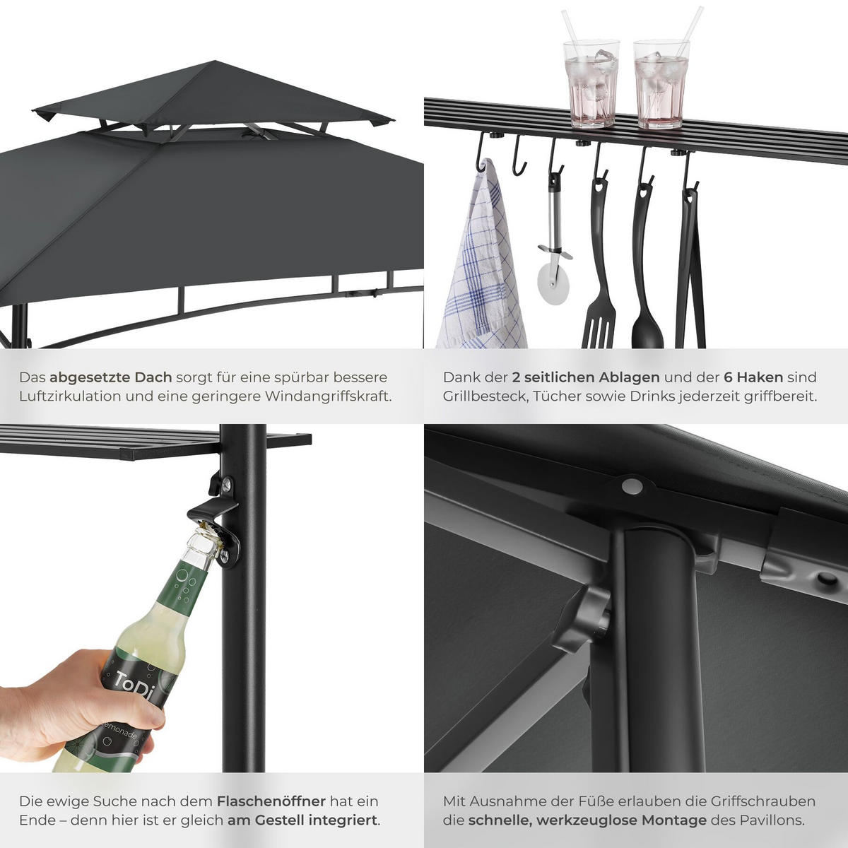 GRILLPAVILLON Maracaibo, 240 x 150 x 250 cm, anthrazit - Anthrazit, Kunststoff (150/250/240cm) - tectake