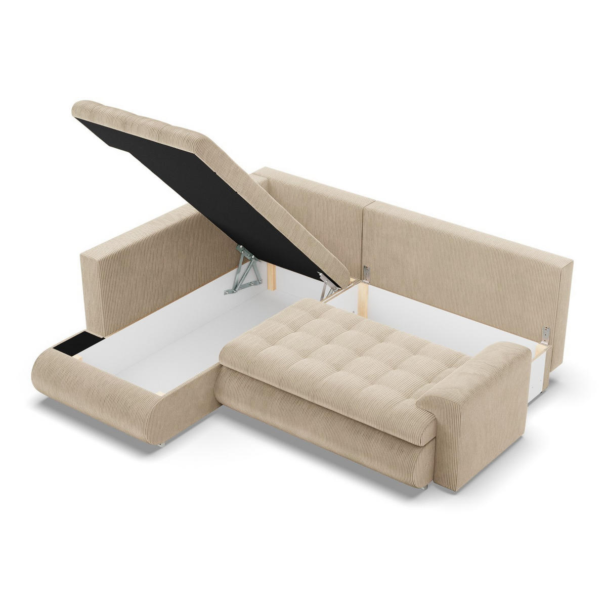 ECKSOFA LINKS MIT SCHLAFFUNKTION FORESTA, Cord - Beige - Beige, Textil (230/200cm) - Mebligo