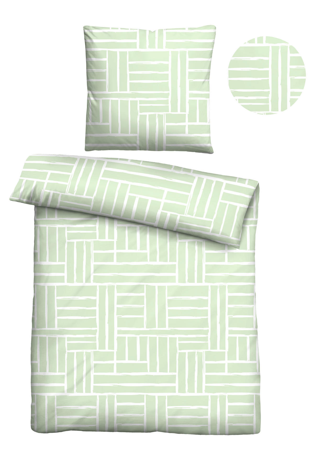 BETTWÄSCHE-GARNITUR Seersucker Kästchen salbei, 135x200 cm + 80x80 cm - Salbeigrün, Textil (135/200cm) - Castell