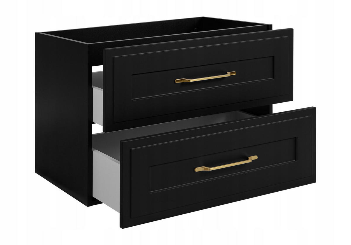 WASCHBECKUNTERSCHRANK CLASSIC 100 cm mit Arbeitsplatte Farbe: Eichen Craft mit einer Mattzblacken Platte - Eichefarben/Schwarz, Holzwerkstoff (100/58/46cm) - Rodan