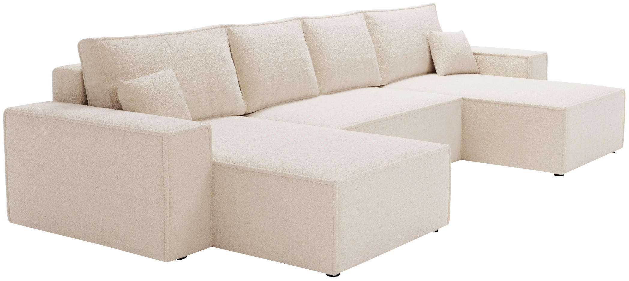 ECKCOUCH Bergamo U Bouclé mit Schlaffunktion, 380 cm, Beige - Beige, Holz (377/189cm) - Emporius