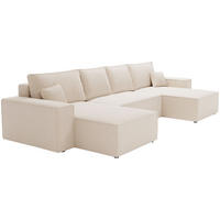 ECKCOUCH Bergamo U Bouclé mit Schlaffunktion, 380 cm, Beige - Beige, Holz (377/189cm) - Emporius