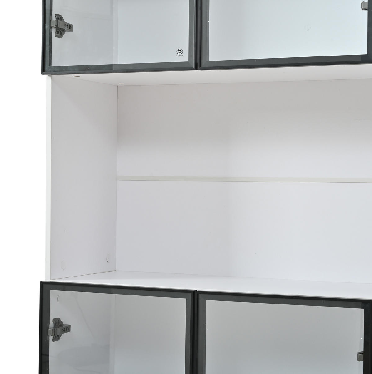 VITRINA od MDF-a i stakla 120x34x200 cm bijela sa 6 vrata, LED rasvjetom na upravljanje putem aplikacije i soft-close šarkama - bijela, drvni materijal (120/200/34cm) - Modfu