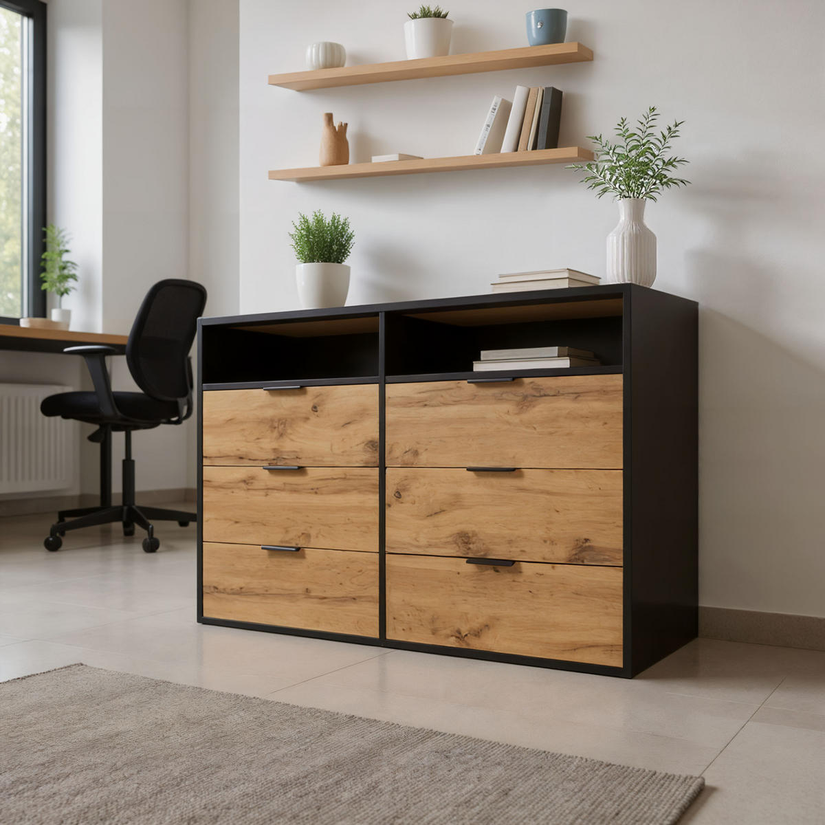 SIDEBOARD Braun und Schwarz 120/40/80 cm - Braun, Glas/Holzwerkstoff (40/80/120cm) - Urban Meuble