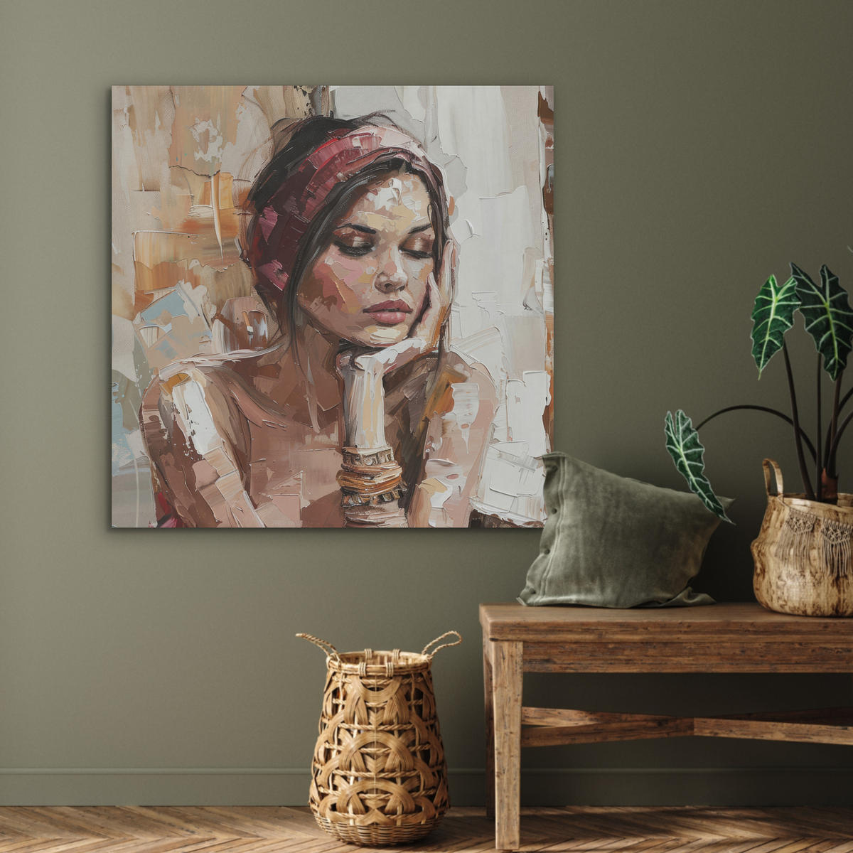 AKUSTIKPANEEL Frau - Porträt - Modern 90x90 cm - Altrosa, Textil (90/0.9/90cm) - MuchoWow