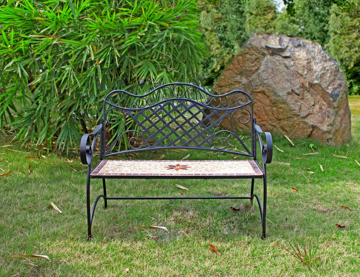 GARTENBANK Rania mit Mosaik Terrassenbank - Braun, Metall (57/97/115cm) - DELUKE