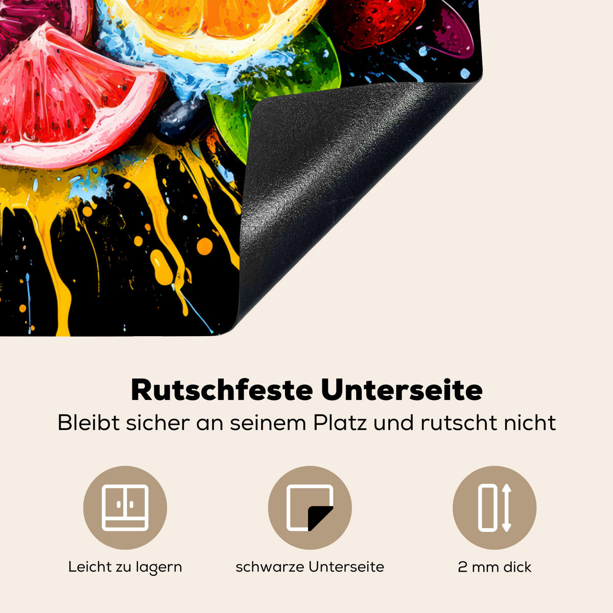 HERDABDECKPLATTE Obst - Graffiti - Bunt - Orange - Erdbeere - Abstrakt 58x51 cm - Orange, Kunststoff (58.3/0.2/51.3cm) - MuchoWow