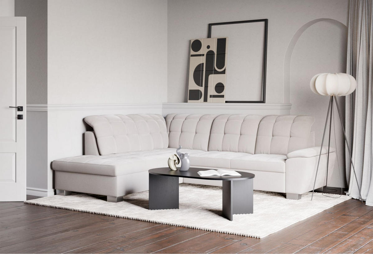 ECKSOFA Jamaal Creme linksseitig - Creme/Schwarz, Textil (258/212cm) - Selsey