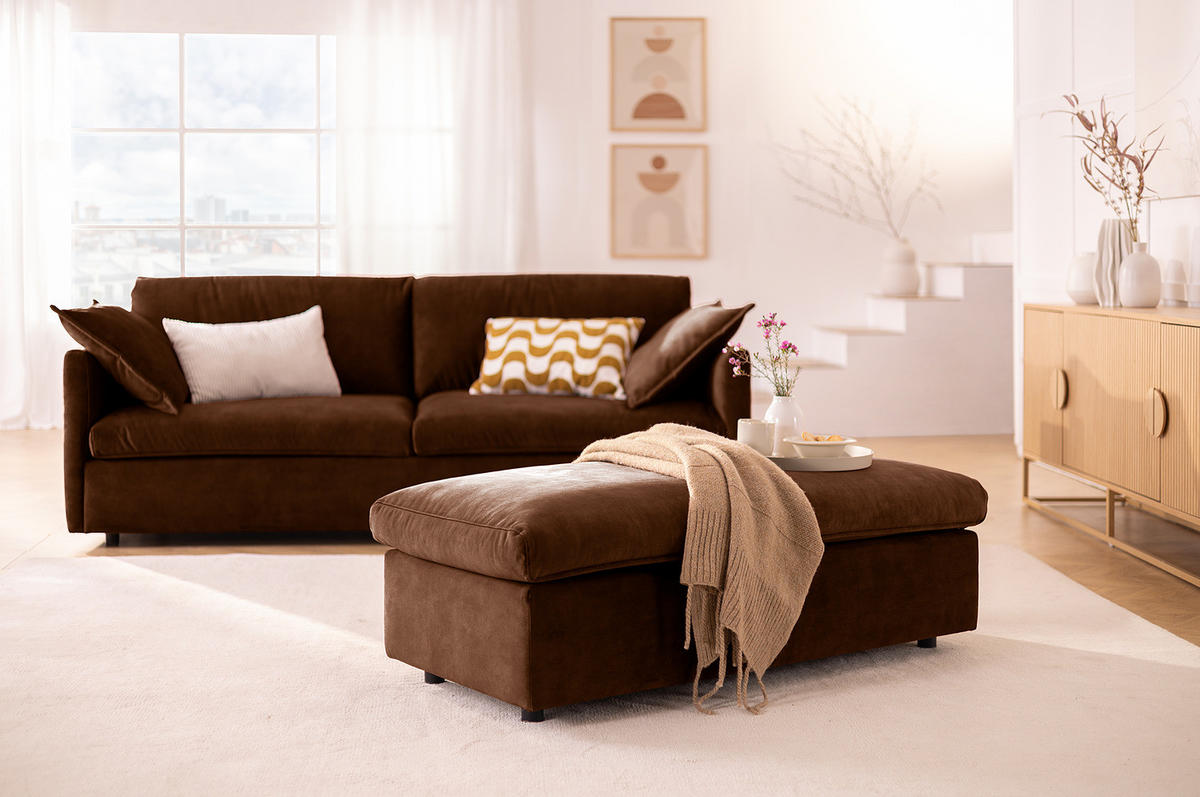 POLSTERHOCKER - Schwarz/Braun, Kunststoff/Textil (131/44/61cm) - home24