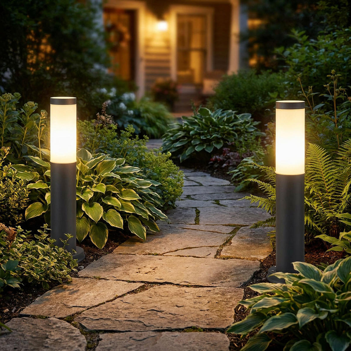 LED SOCKELLEUCHTE BOSTON Edelstahl Anthrazit 2er Set - Anthrazit, Glas (7.6/7.6/45cm)