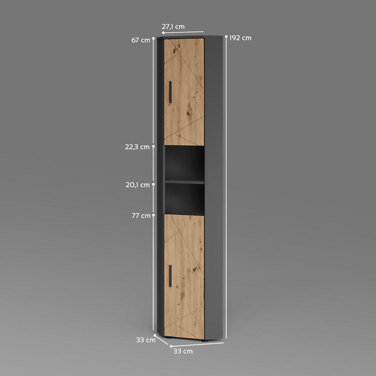 VISOKA OMARICA Ronco, Antracit/Obrtniški hrast, 33 x 192 cm z 2 vrati - antracit/hrast artisan, leseni material (33/192/33cm) - Livinity®