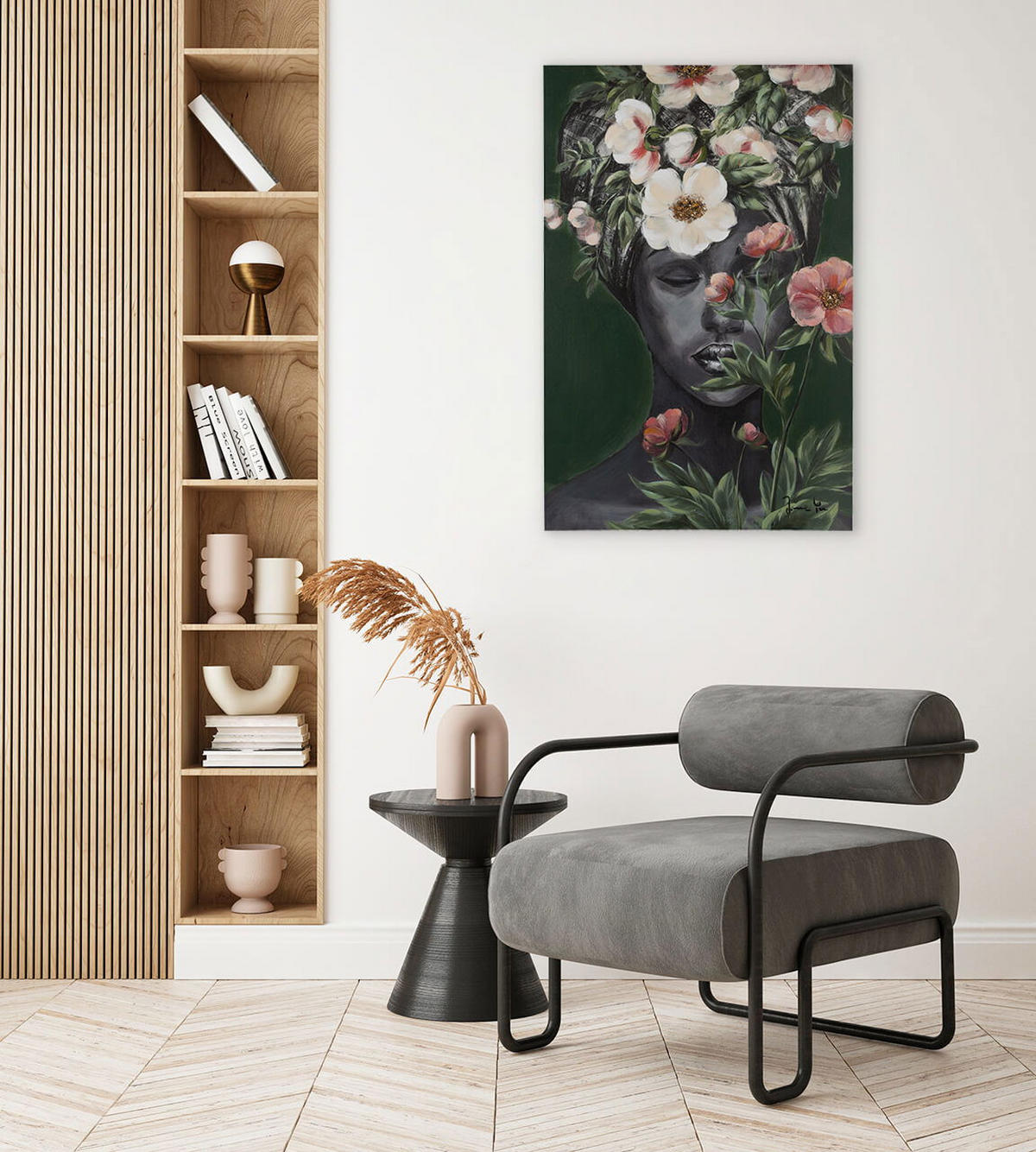ACRYLBILD HANDGEMALT 60/90 cm - Beige/Schwarz, Holz/Textil (60/90cm) - KUNSTLOFT