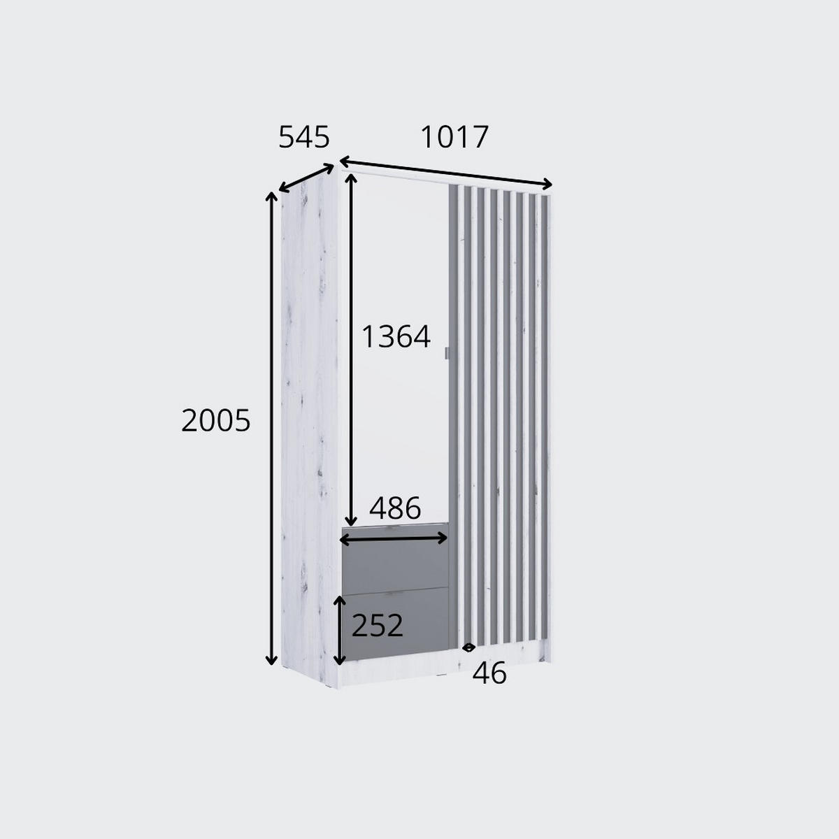 DREHTÜRENSCHRANK SATREN 101,7/200,5/54,5cm 2-türig mit Spiegel Schwarz - Schwarz/Eiche Artisan, Holzwerkstoff (101.7/200.5/54.5cm) - MASSENO