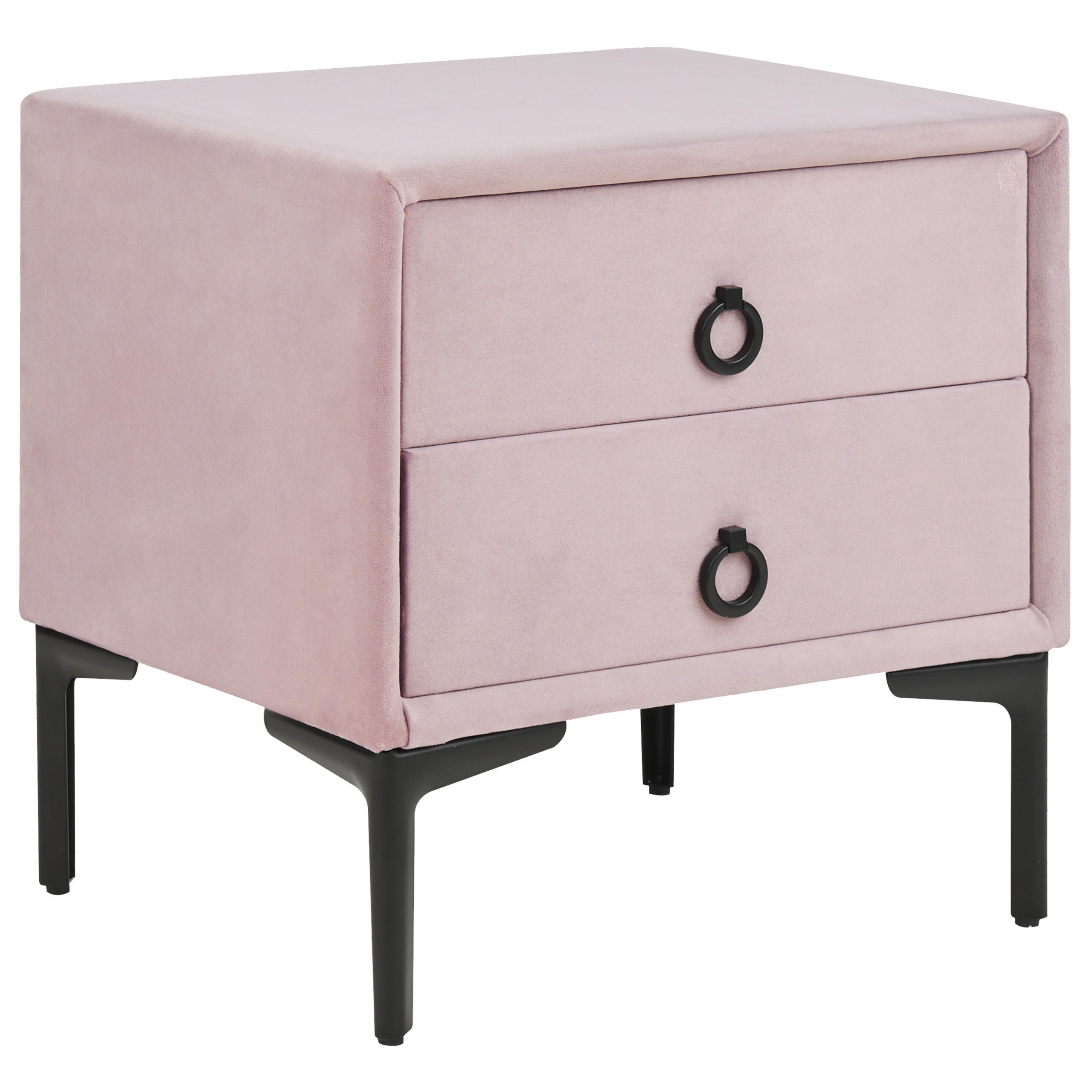 NACHTTISCH Samtstoff rosa 2 Schubladen Sezanne - Pink/Schwarz, Textil (44/45/38cm) - Beliani