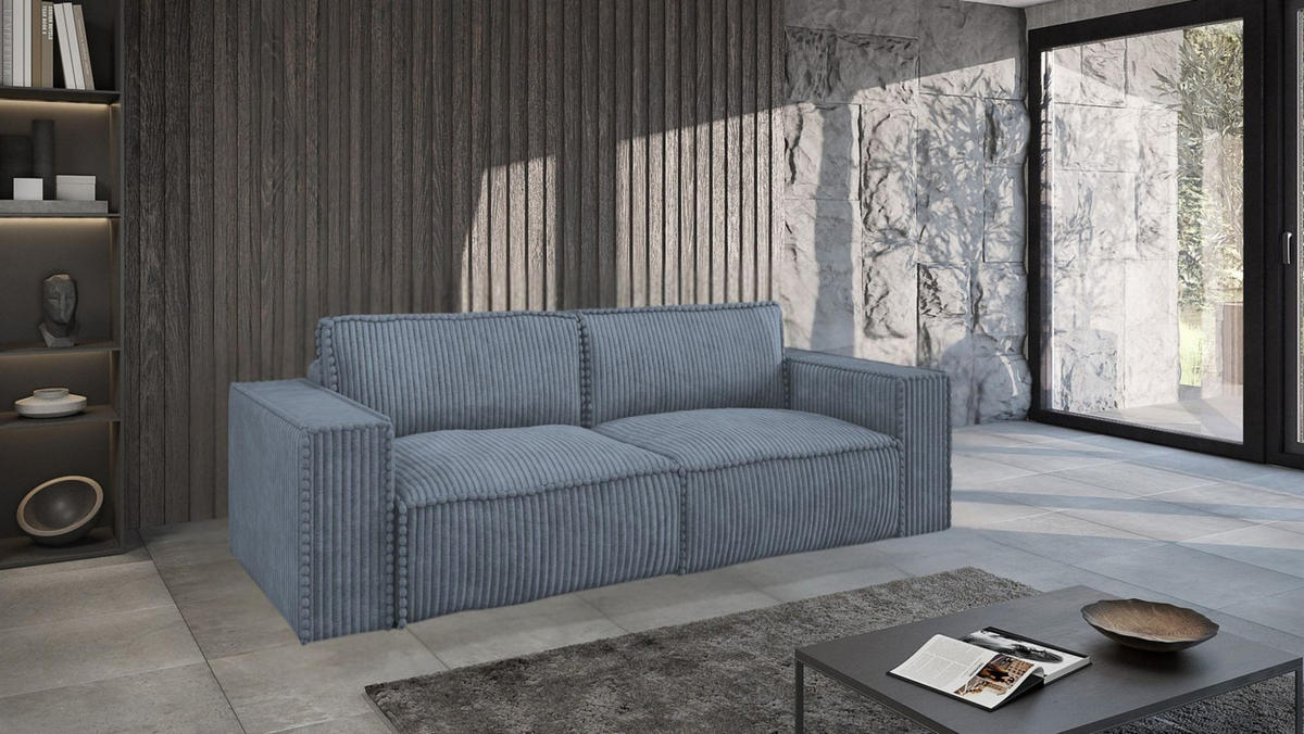 SOFASET Vajana 3-2-1 - Blau, Holzwerkstoff/Textil (240/86/102cm) - Fun Möbel