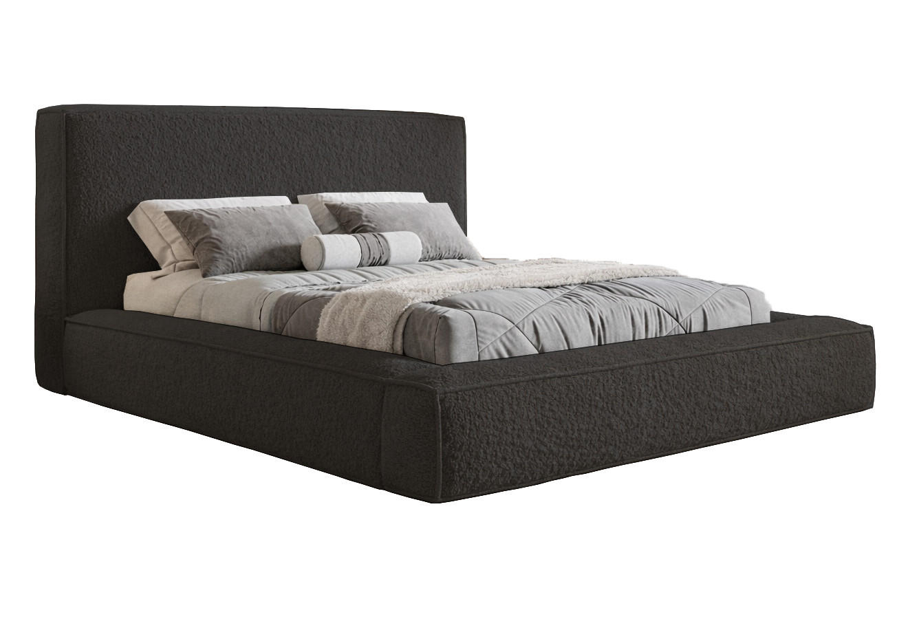 POLSTERBETT Boucle 180x200 Karano, Dicker Schaum, Bettkasten, Schwarz - Schwarz, Holz/Textil (180/200cm) - Emporius