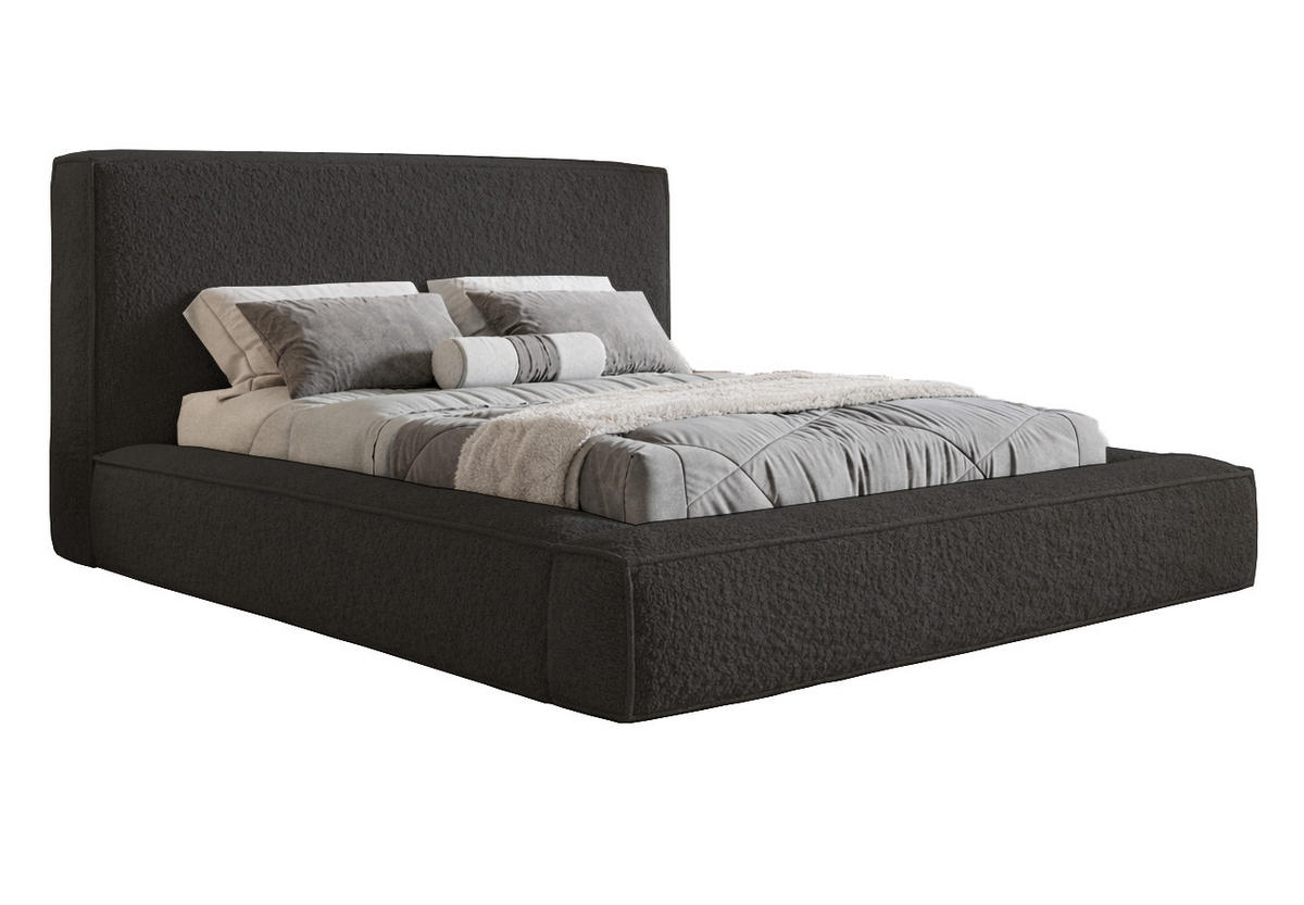 POLSTERBETT Boucle 180x200 Karano, Dicker Schaum, Bettkasten, Schwarz - Schwarz, Holz/Textil (180/200cm) - Emporius