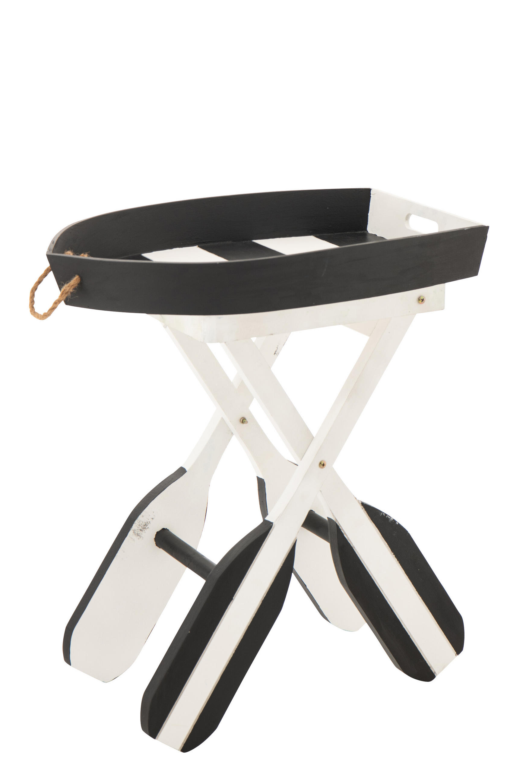 BEISTELLTISCH BOOT GESTREIFT Schwarz - Weiß, Holz (64/41.2/73.5cm) - J-Line