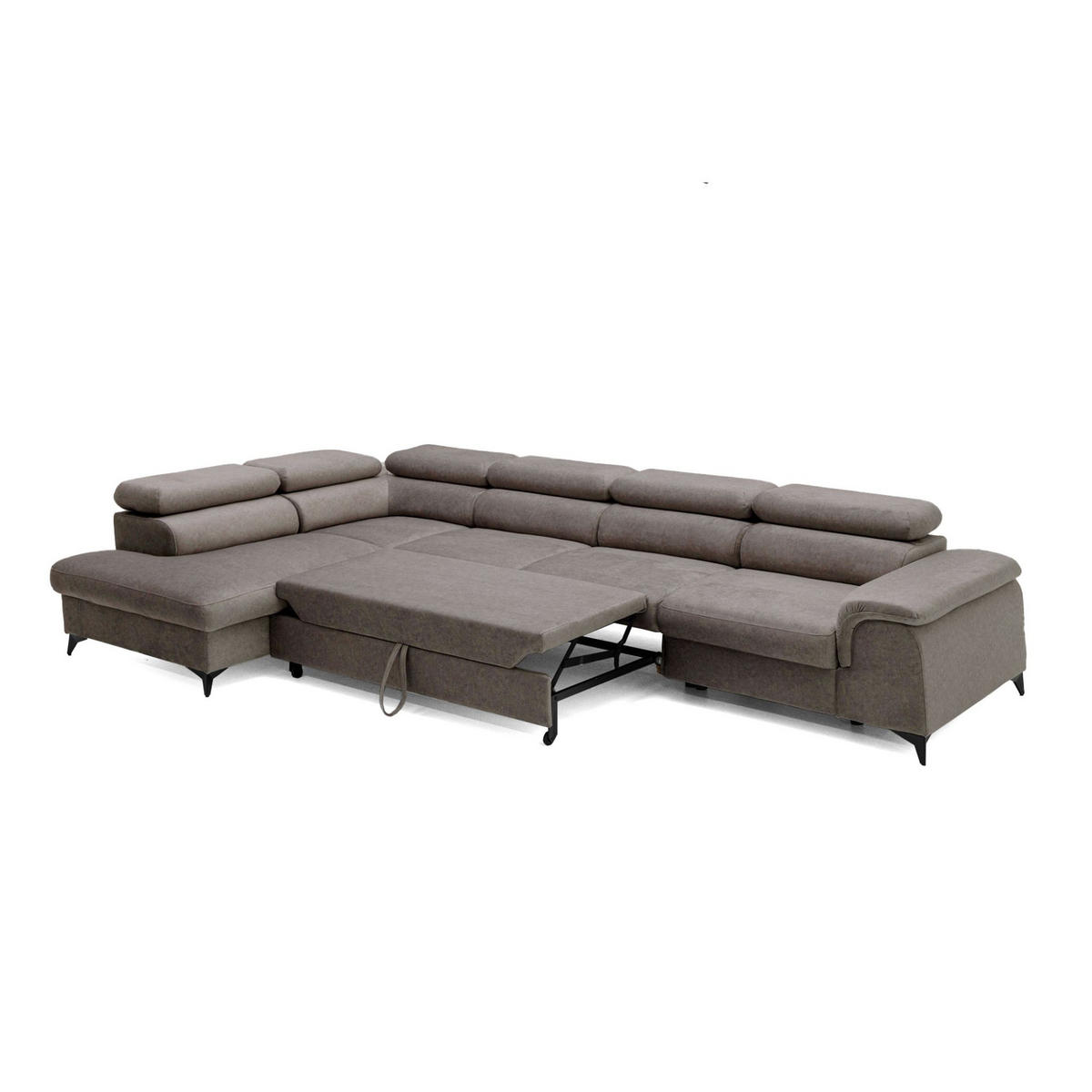 ECKSOFA PLAZA MAXI Links mit Schlaffunktion 127x195 Velours Braun - Schwarz/Braun, Holz/Textil (350/203cm) - Muffo
