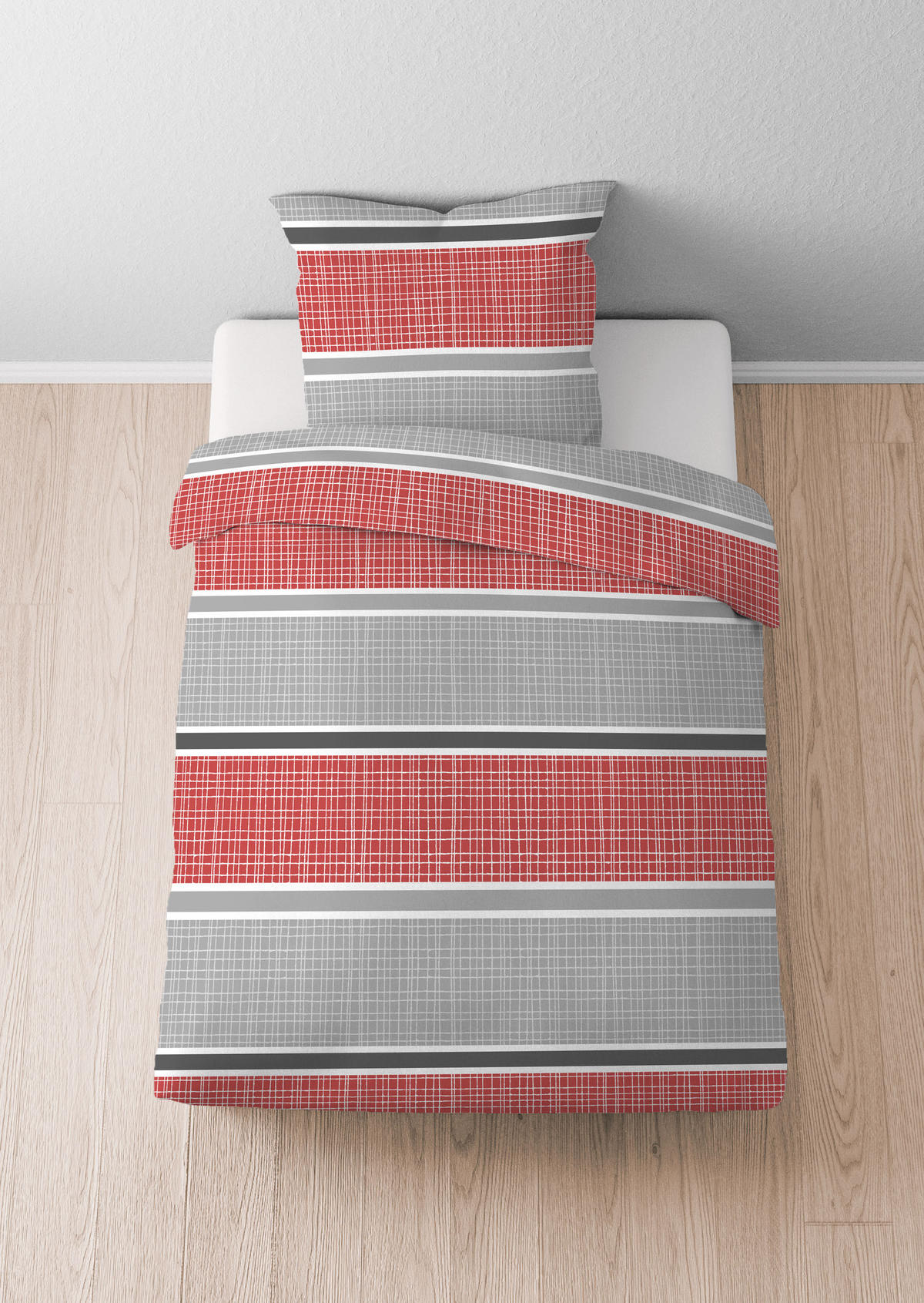 BETTWÄSCHE-GARNITUR Thermofleece Querbalken rubin, 155x220 cm + 80x80 cm - Dunkelrot, Textil (155/220cm) - Castell